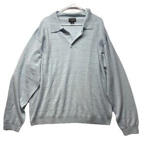 Cezani Polo Style Sweater Shirt Men's XXL 100% Extra Fine Merino Wool Light Blue